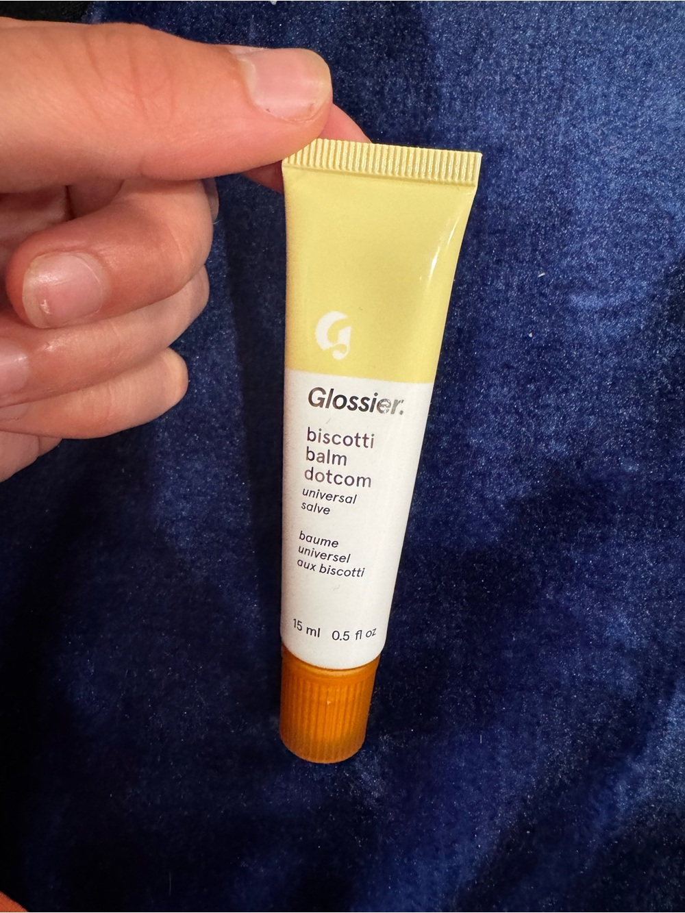 Glossier Biscotti Balm Dotcom Tube in Yellow and White
